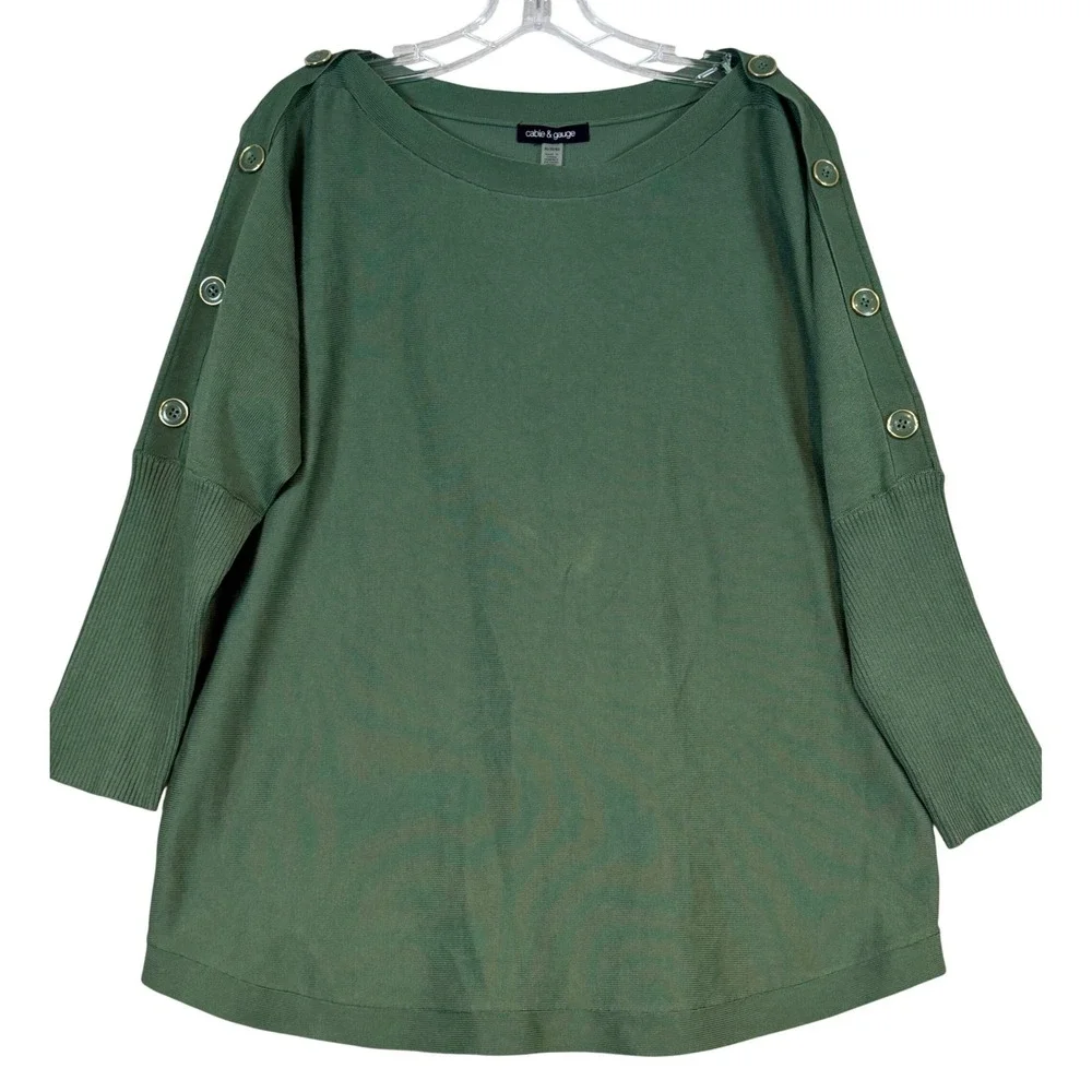 Cable & Gauge Womens XL Myrtle Green Boat‎ Neck Button Shoulder Knit Sweater NEW